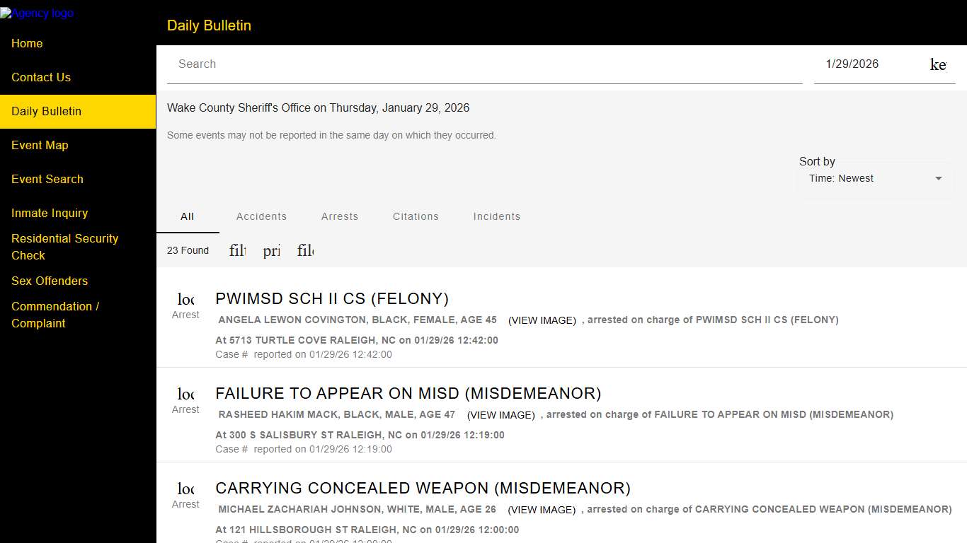 Wake County Sheriff's Office Police to Citizen - Daily Bulletin